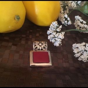 Vintage Red Gemstone Pendant Stamped 925